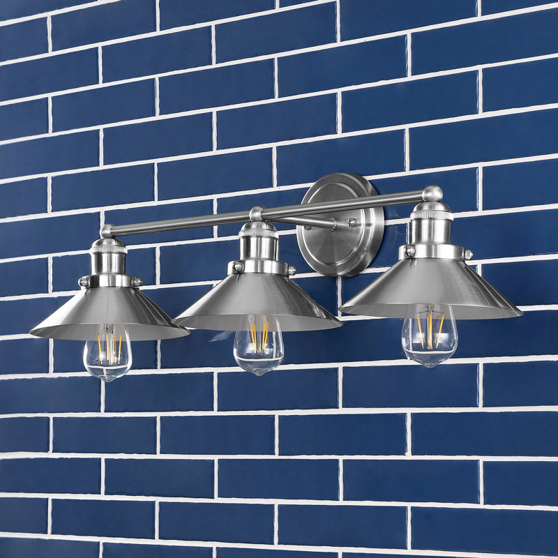 Bagatelle Industrial Farmhouse Metal Vanity Light, Nickel, 3
