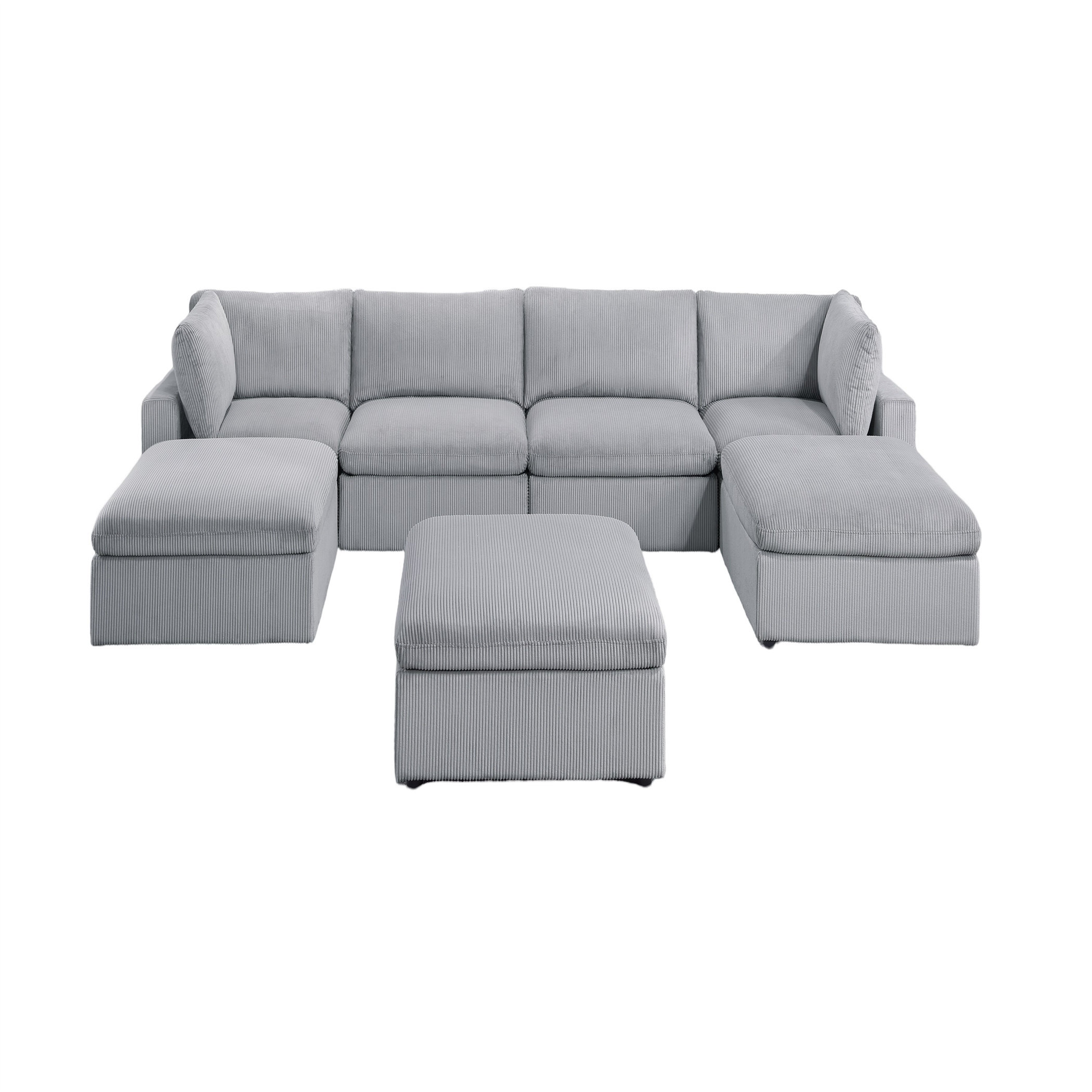 Hokku Designs 7pc Modular Sectional Set Corduroy Upholstery Couch 2x ...