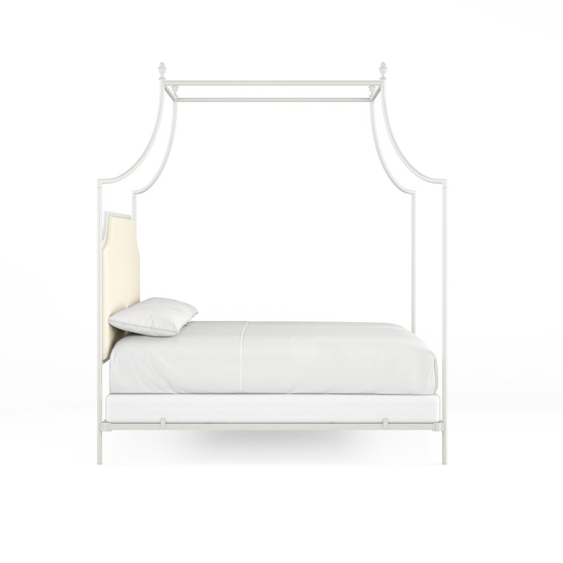 337 Flying Arch Canopy Bed | Complete Canopy, Gloss White/Beige, Queen