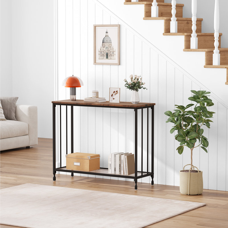 Console d'entrée – Structure en verre cannelé de 85 x 30 x 81 cm, table d'appoint à 2 niveaux avec rangement, style moderne, idéale pour un corridor, un salon ou une chambre, couleur brun rustique.