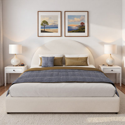 Platform Bed With Upholstered Round Curved Headboard And Sturdy Legs