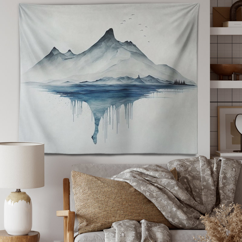 Tapisserie murale bleue et grise, H 50 po x l 60 po