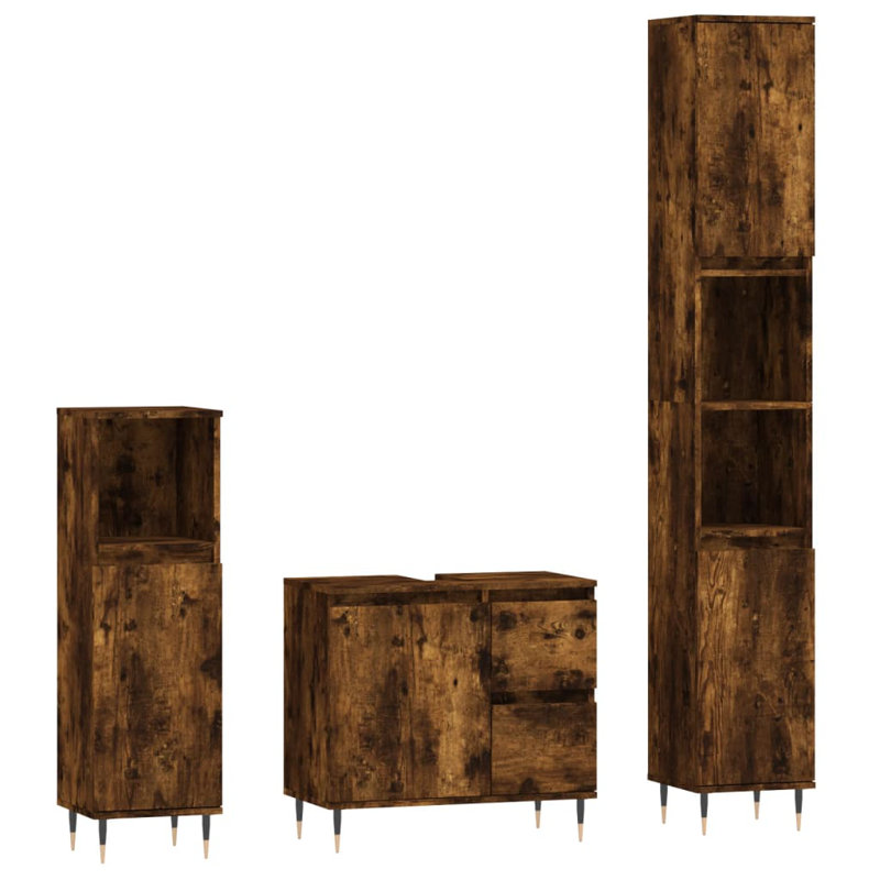 Llorente Bathroom Storage Furniture Set, Smoked Oak