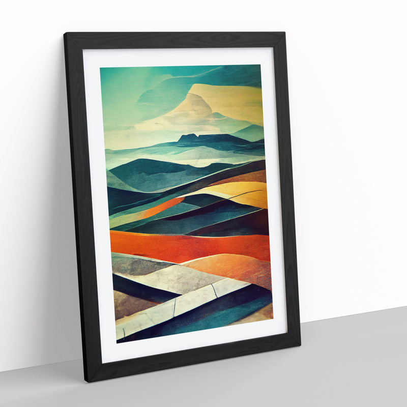 Abstract Mountain Landscape No.5 - Single Picture Frame Painting, Black Framed, 64cm H x 46cm W x 2cm D