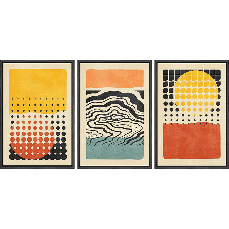 Abstract Vibrant Color Blocks " Mid-Century Colorful Polygon Collage Abstract Geometric " 3 - Pieces, 36" H x 72" W x 1.5" D