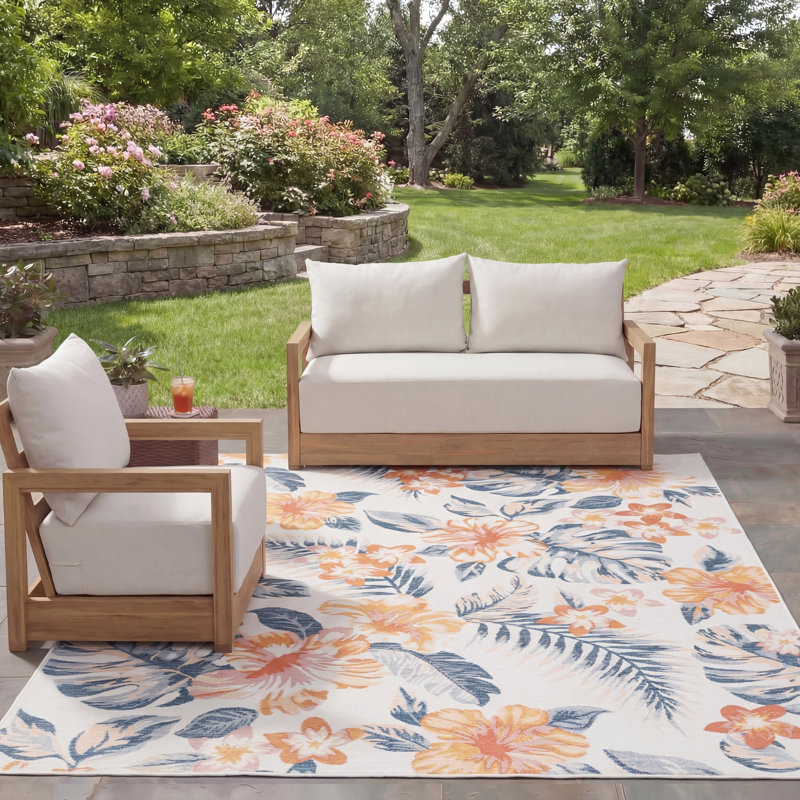 Tapis d'intérieur / extérieur floral Talence Sunrise Performance, Rectangle 8 pi x 10 pi