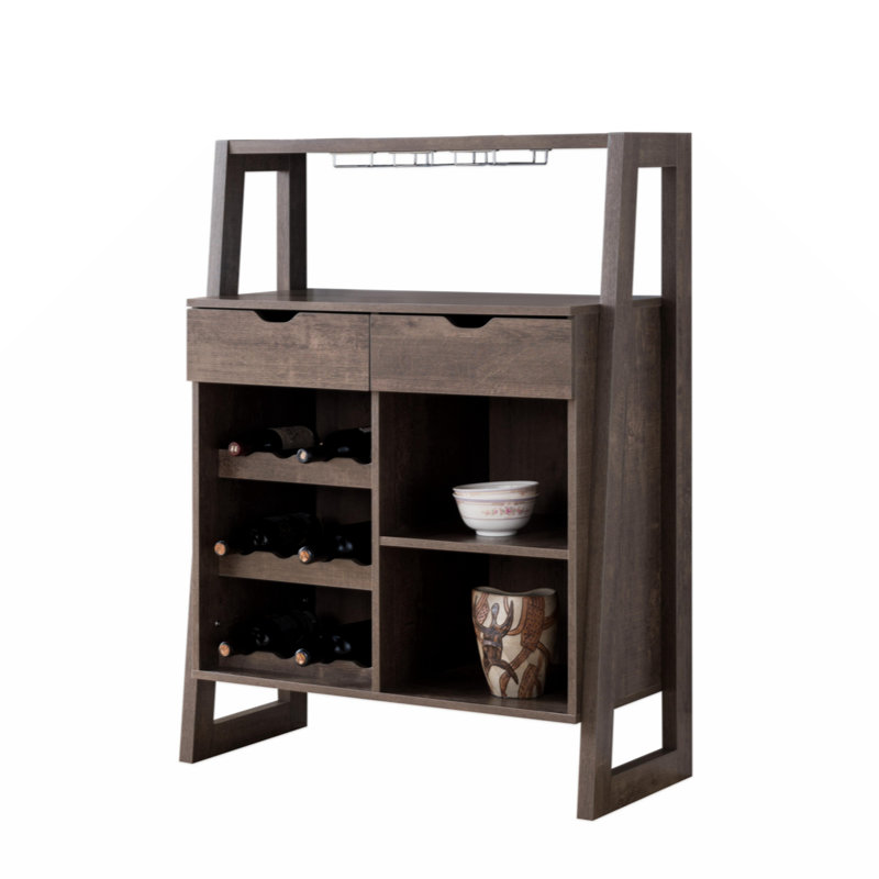 Vitrine à vin Dittmer, support à vin avec rangement multiple et 3 compartiments pour bouteilles de vin en noyer