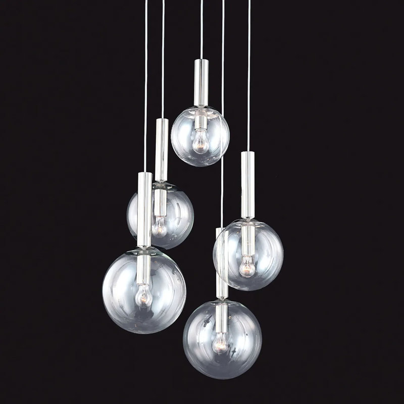Bubbles 5 - Light Polished Nickel Cluster Pendant, Polished Nickel, 22" H x 21" W x 21" D
