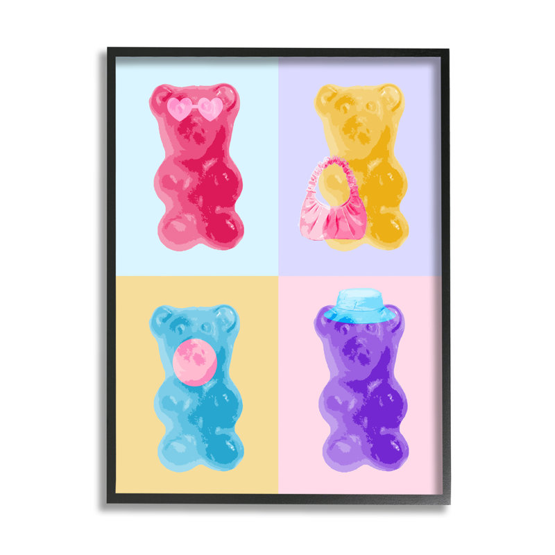 Pop style bonbons ours encadrés, estampe numérique par Daphne Polselli, Giclée encadrée noir minuit, H 30 po x l 24 po