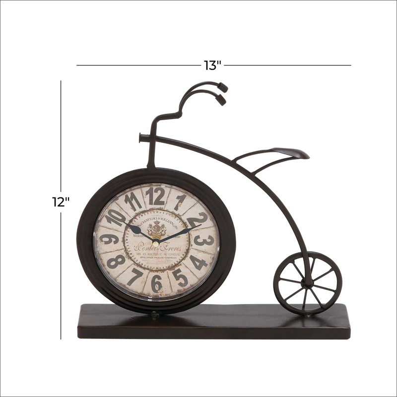 Roman Numeral Mechanical Tabletop Clock with Alarm in Brown/White