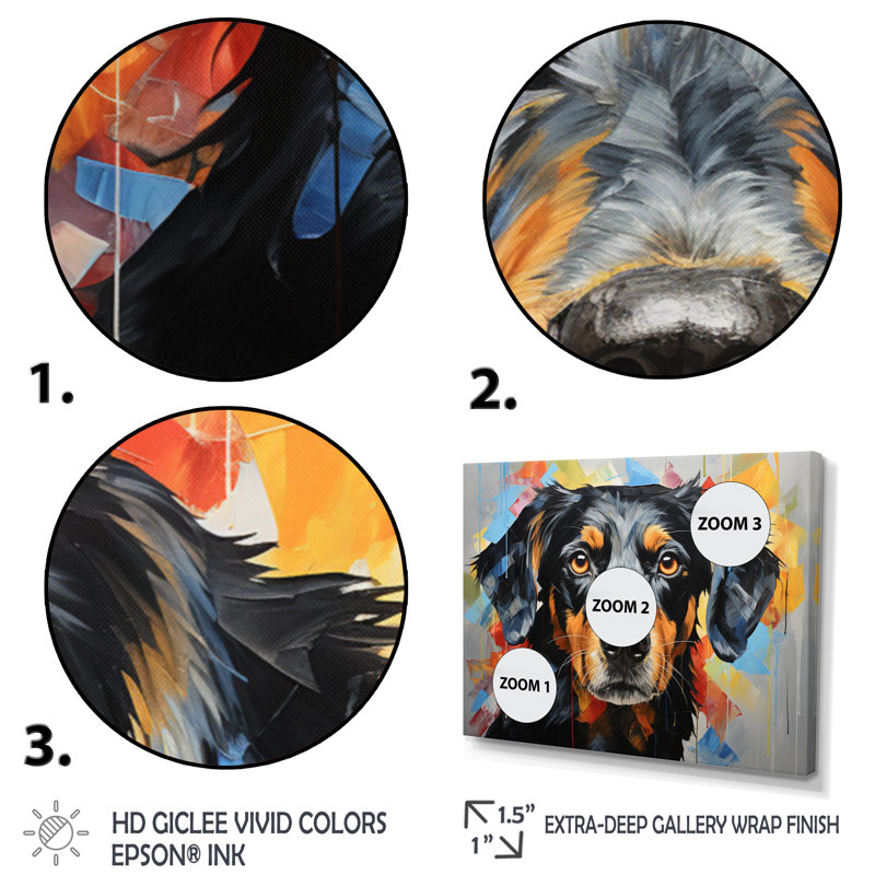 Chien, compagnon canin, collage sur toile, 3 pièces, H 28 po x l 36 po x P 1 po