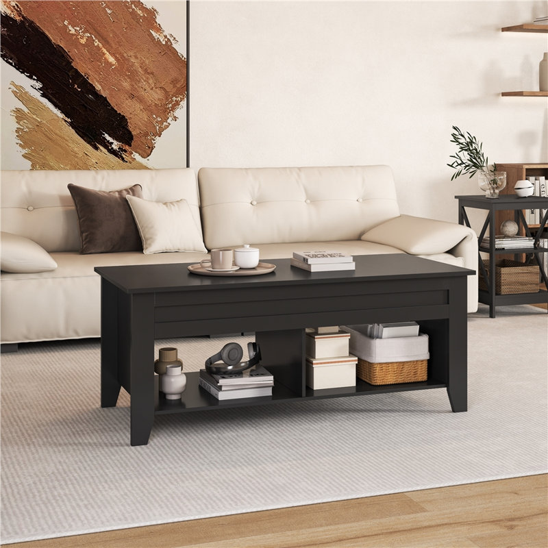 Table basse à plateau relevable Aspa, Noir, H 19 po x L 39,5 po x l 18 po