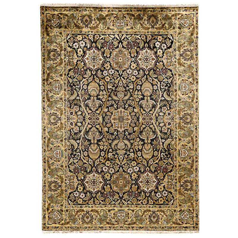 Tapis noir et doré de haute qualité noué à la main