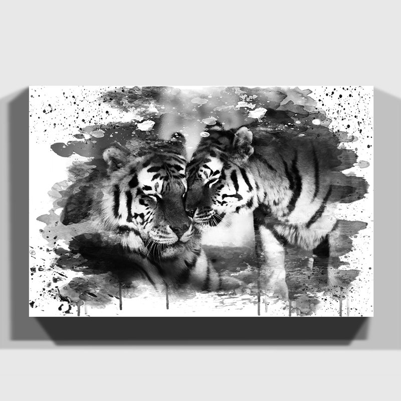 Tigers - Single Picture Frame Rectangle Print on Canvas, 50cm H x 76cm W, Wrapped Canvas