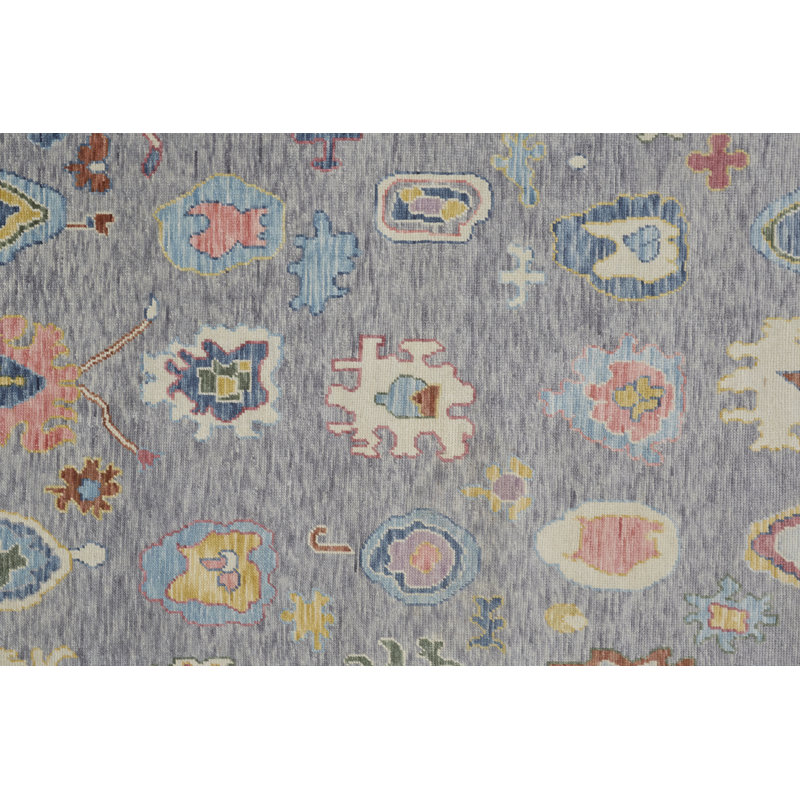 Karina Hand Knotted Wool Ikat Area Rug in Gray/Blue/Rust/Yellow, Rectangle 5'6" x 8'6"