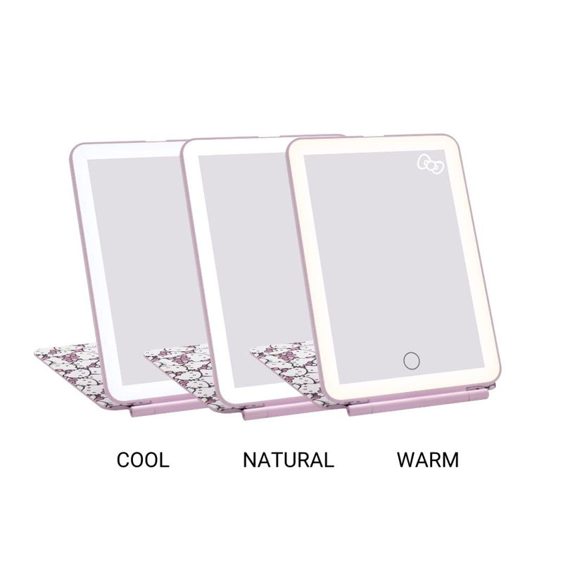 Hello Kitty Touch Pad Mini Tri-Tone Makeup Mirror with Animal Print Flip Cover and LED Strip