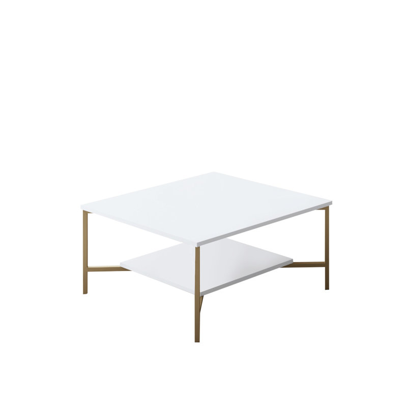 Table basse moderne avec pieds en métal, blanc et noir, 31,5 po x 31,5 po x 15,7 po | 100% panneau de particules enduit de mélamine, épaisseur: 0,7 pouce | Conception élégante et fonctionnelle pour les espaces de salon et de bureau