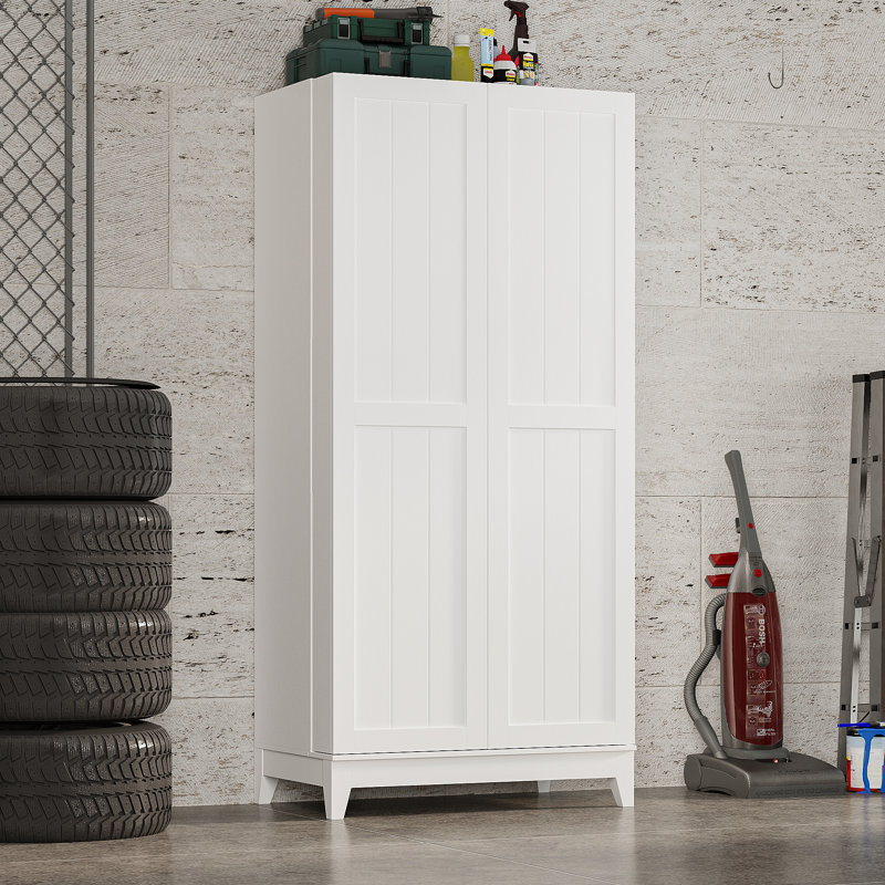 White Garage Cabinet With 2 Door And 4 Drawer