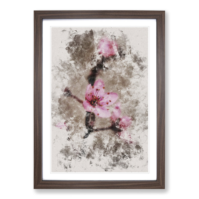 Pink Cherry Blossom Flowers Vol.1 - Picture Frame Graphic Art, 65cm H x 48cm W x 2cm D, Walnut Framed