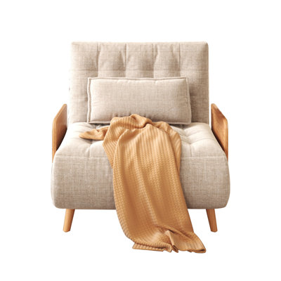Kikumi 3-in-1 Beige Cotton Linen Upholstered Sofa Chair Reclining Sleeper with Adjustable Backrest