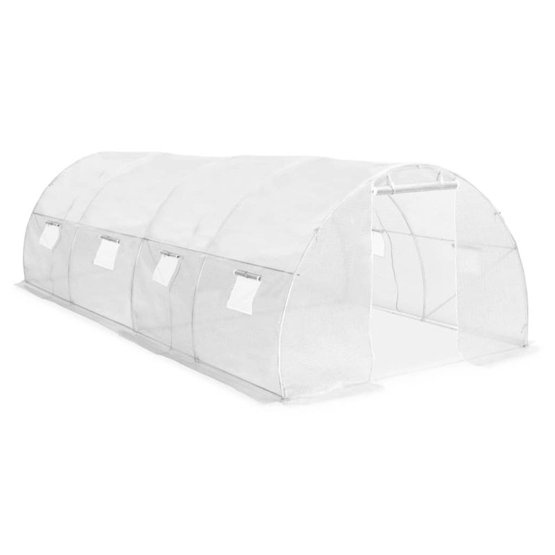 Greenhouse White PE Mesh Fabric with Galvanized Steel Frame 194 Square Feet Large Outdoor Greenhouse, White