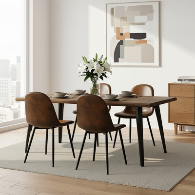Ensemble de salle à manger moderne 5 pièces Shivani avec table rectangulaire en grain de bois et 4 chaises