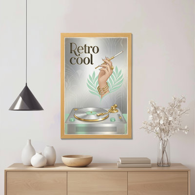 Retro Cool Vinyl Record Player And Hand With Cigarette Canvas Wrapped Wall Art Oil Painting Print Set Of 1
