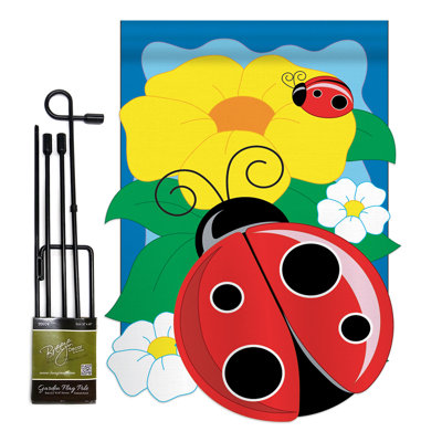 Coccinelle friends et grenouilles en polyester de 2 côtés 19 x 13 po drapeau de jardin