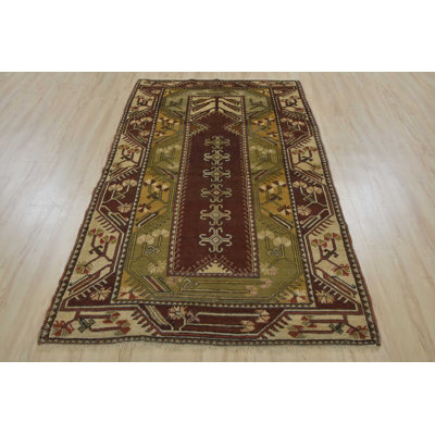 Tapis de la zone en laine 4 pi 3 po x 7 pi 6 po one-of-kind noué la brown Zanesfield