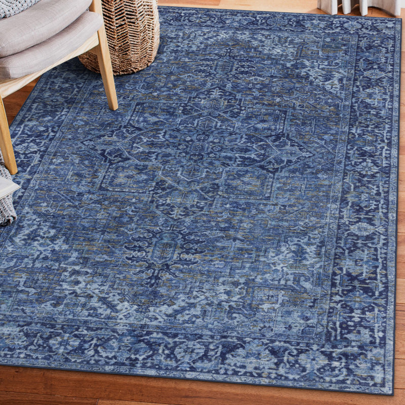 Samiur Lyle Vintage Machine Washable Area Rugs, Rectangle 3' x 5', Blue