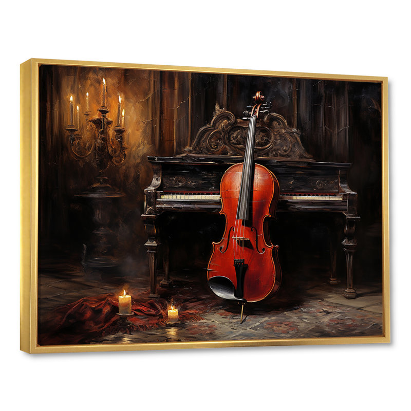 Cello Charisma, bourgogne profond sur toile, H 16 po x l 32 po x P 1 po, Cadre flottant doré