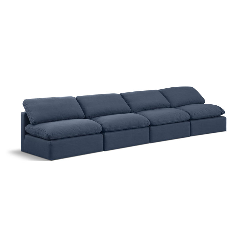 Canapé rembourré 140 po Itala, Tissu texturé en lin bleu marine