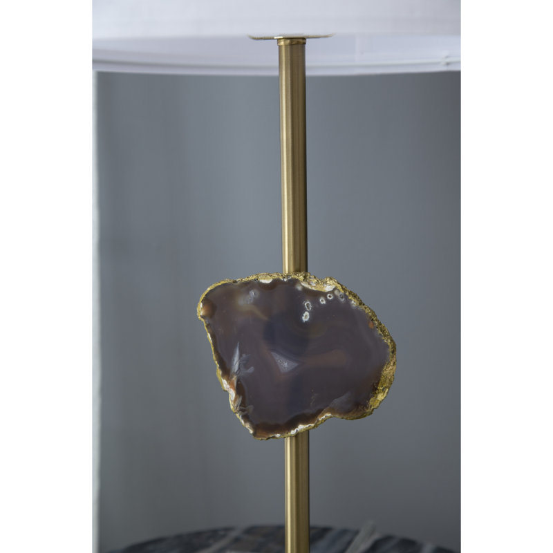 Lampe de table dorée D14x25,2 "avec tranche d'agate et abat-jour tambour blanc (assemblage de l'abat-jour requis)
