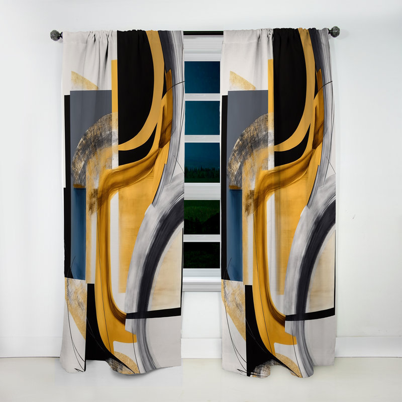 Glam Gold And Black Expression IV - Modern Velvet Curtain - Room Darkening - 1 panel, 52" W x 108" L