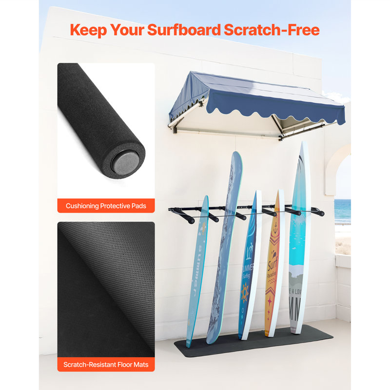 Support de planche de surf mural vertical à 5 niveaux pour rangement et présentation