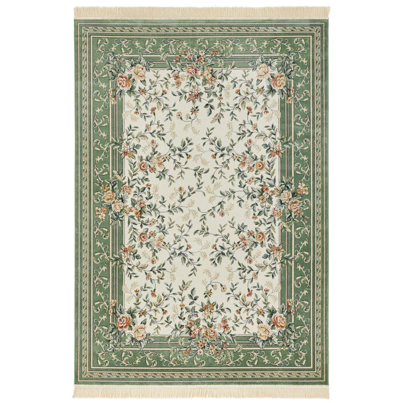 Tufted Cream/Green Rug, Rectangle 195 x 300cm