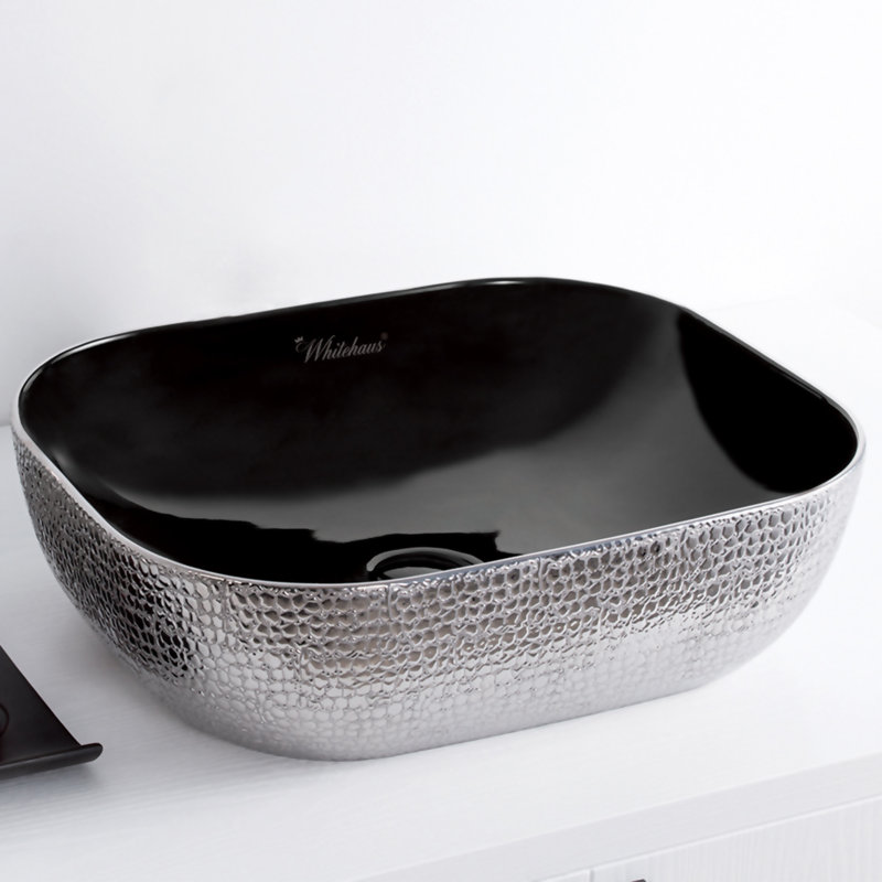 Lavabo rectangulaire suspendu au-dessus de 20 po Whitehaus, Noir / argenté