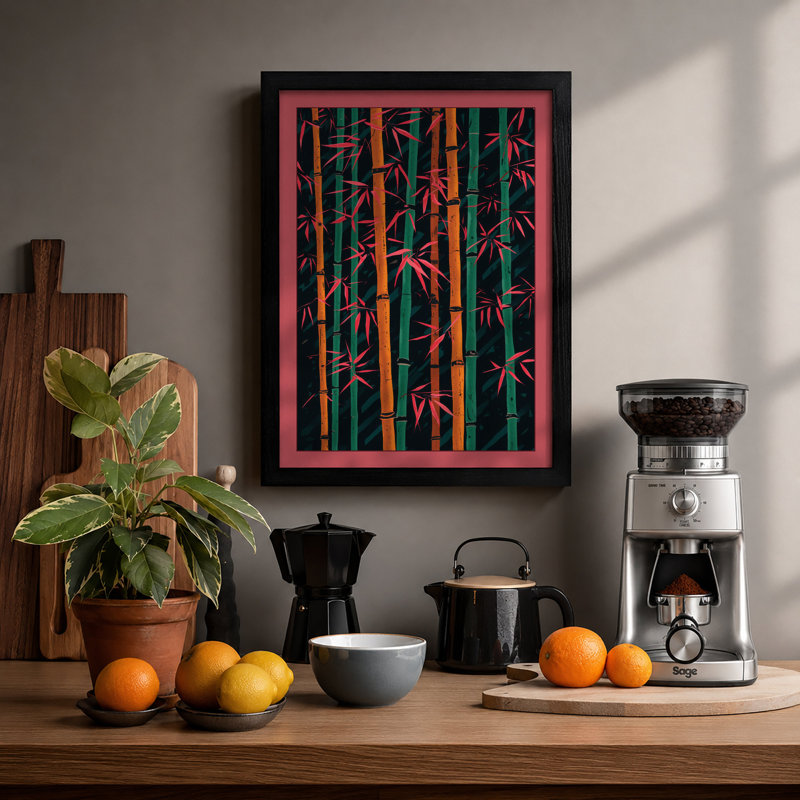 Stylized Bamboo Forest Botanical - Framed Print, Black, A3 - 42.0 x 29.7 cm