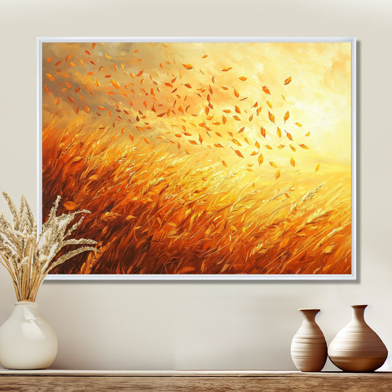 Irmfried Windy Leaves In The Country Field II - feuilles, décoration murale, Impression encadrée flottante, H 24 po x l 32 po