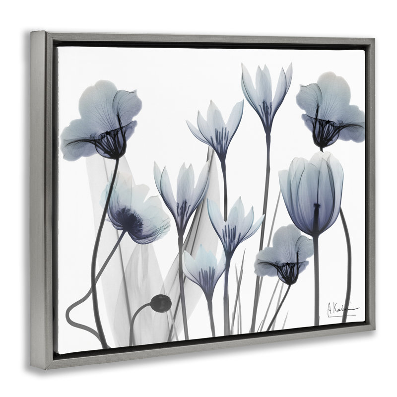 Cadre flottant Delicate Mixed Chic Blooms, design par Albert Koetsier, H 17 po x l 21 po, Cadre flottant gris lustré