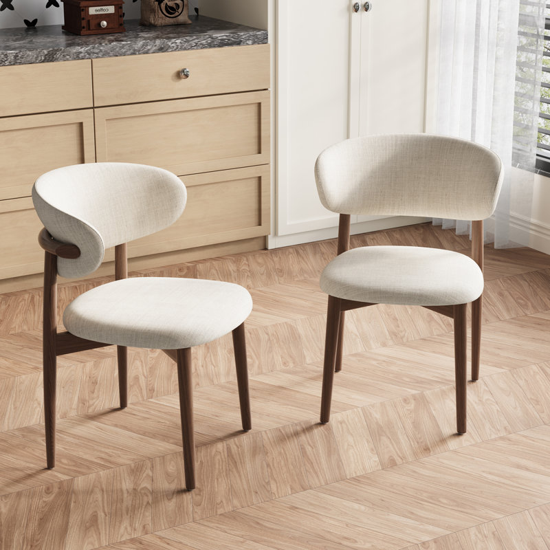 Niell Mid-Century Ash Dining Chairs, Brown Solid Wood Legs, Not Assembled Need, Off White Kitchen Chairs for Dining Room