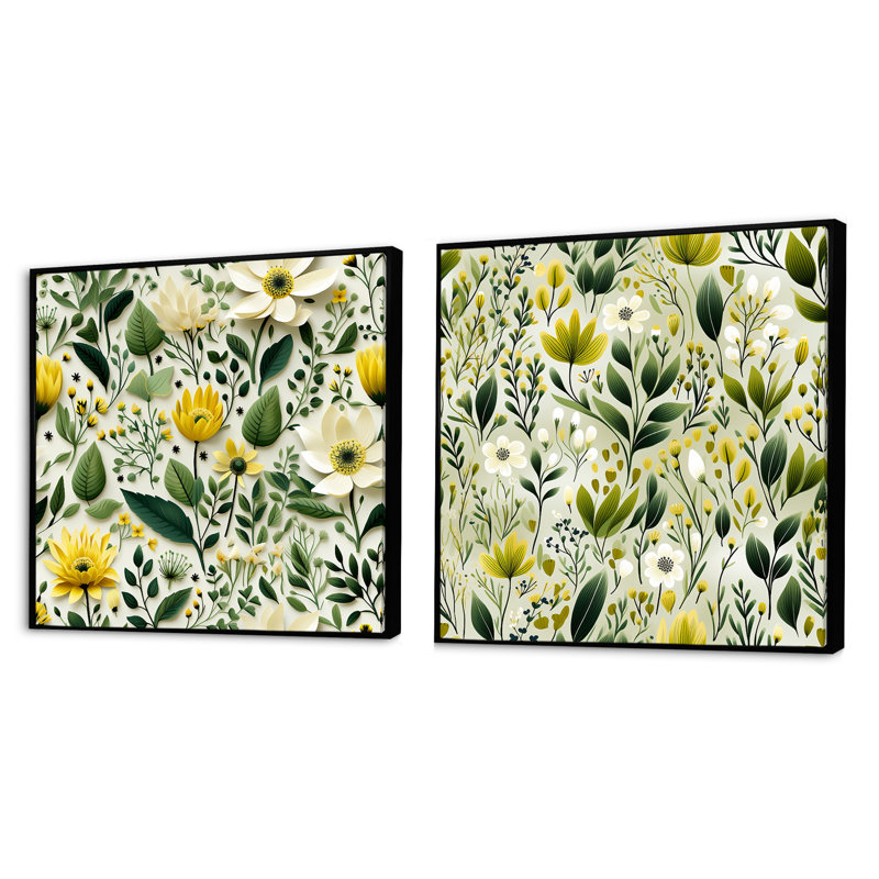 Norfork - ensemble de 2 collages carrés botaniques abstraits, Cadre flottant noir, H 30 po x l 61 po