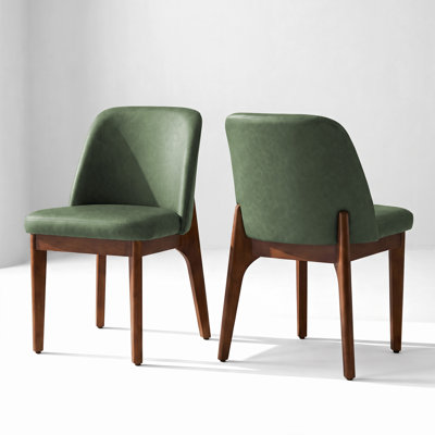 Mid-Century Modern Upholstered Faux Leather Dining Chair with Solid Wood Tapered Legs (Set of 2)