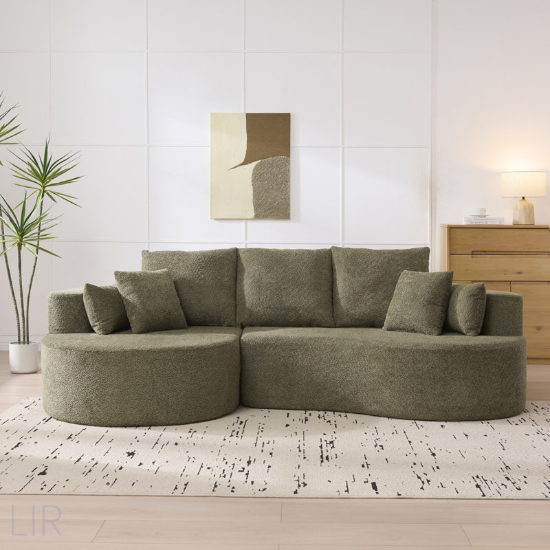 106 po Canapé modulaire courbé en tissu 2 pièces Cloud, Tissu vert