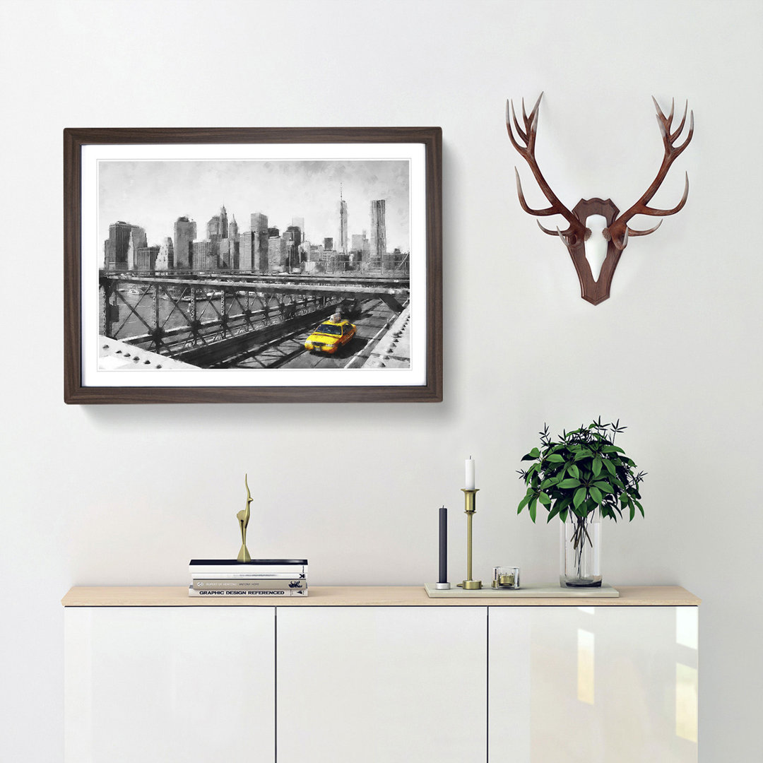 A Yellow Taxi Cab In New York - Picture Frame Painting Print