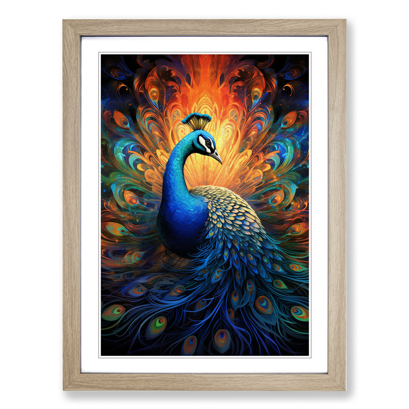 Peacock Futurism No.2 - Framed Print, 64cm H x 46cm W x 2" D, Oak Framed