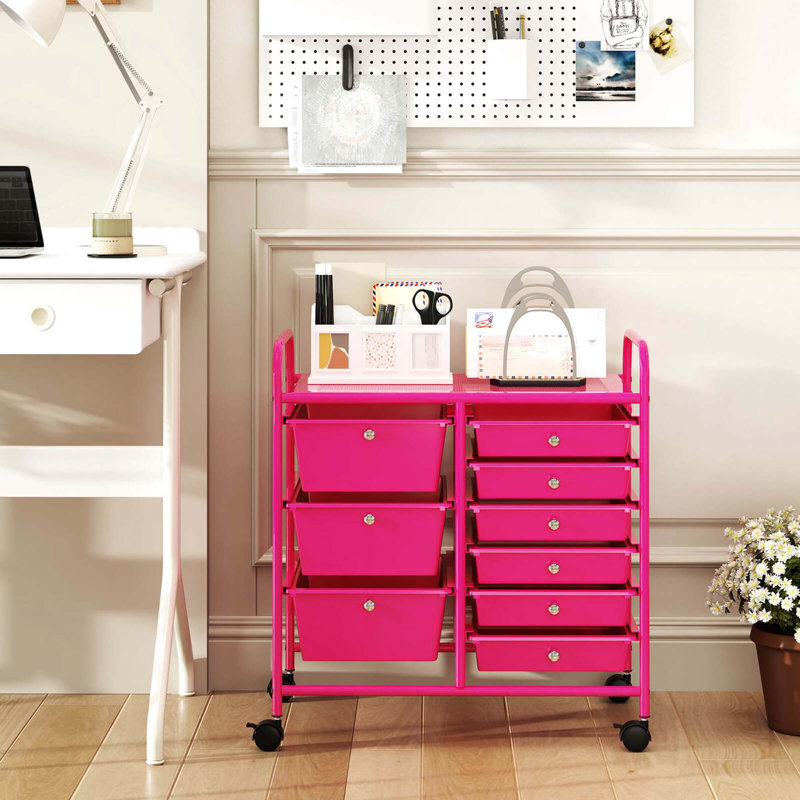 12 bacs de rangement à roulettes, Rose