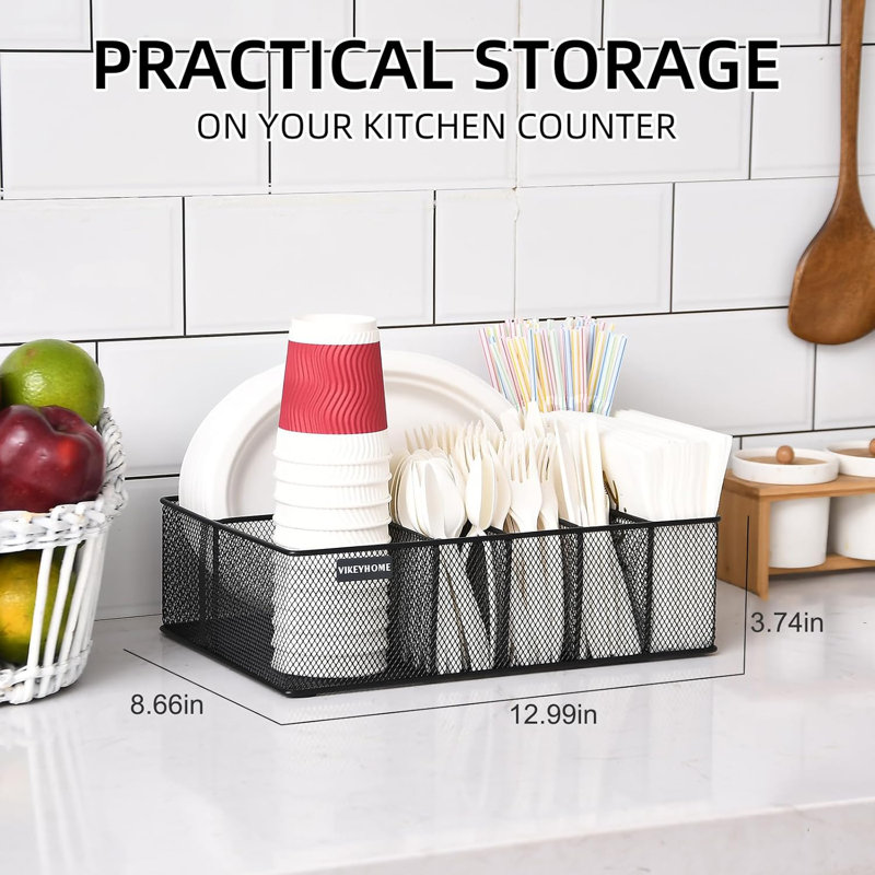 Black Metal Silverware Caddy with 6 Compartments