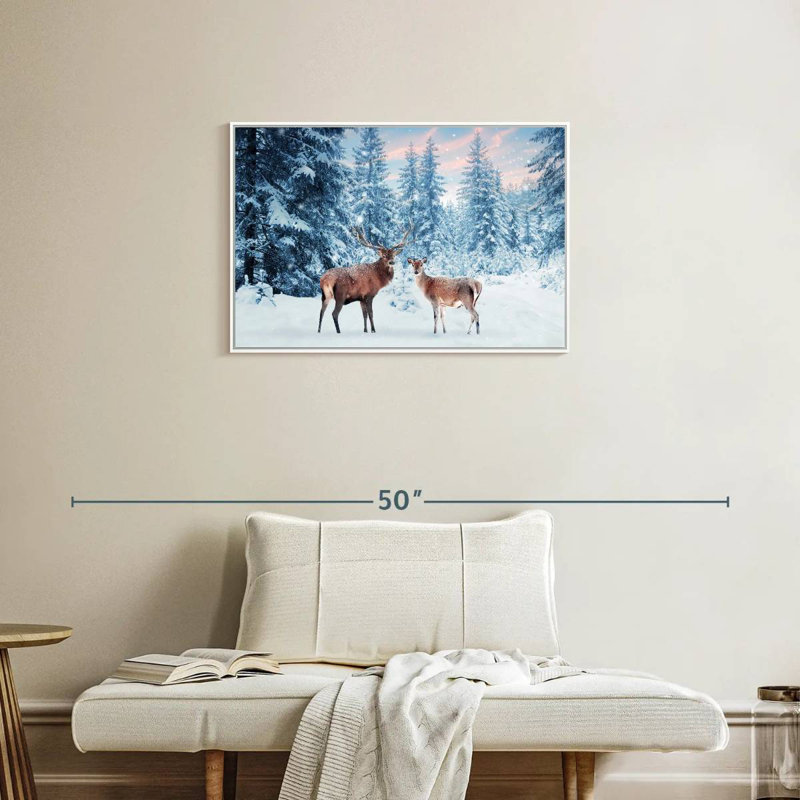 Cerf Winter Wonderland, Cadre flottant blanc, 31 po x 21 po