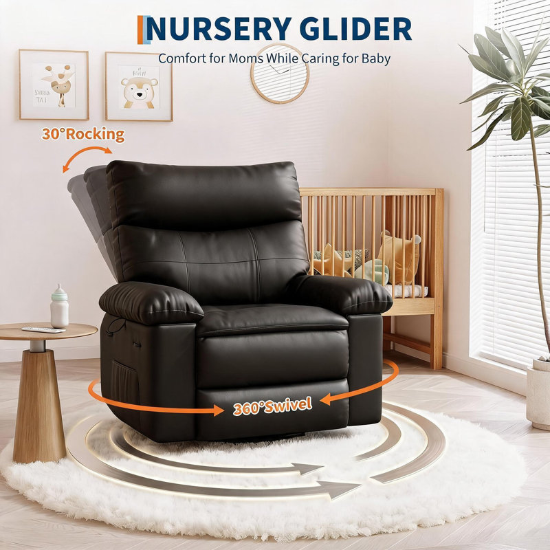 Fauteuil inclinable, berçant et pivotant, chauffant et massant, Noir